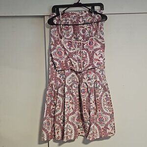 Set DRA Los Angeles cottonlinen floral button smocked long crop and midi skirt